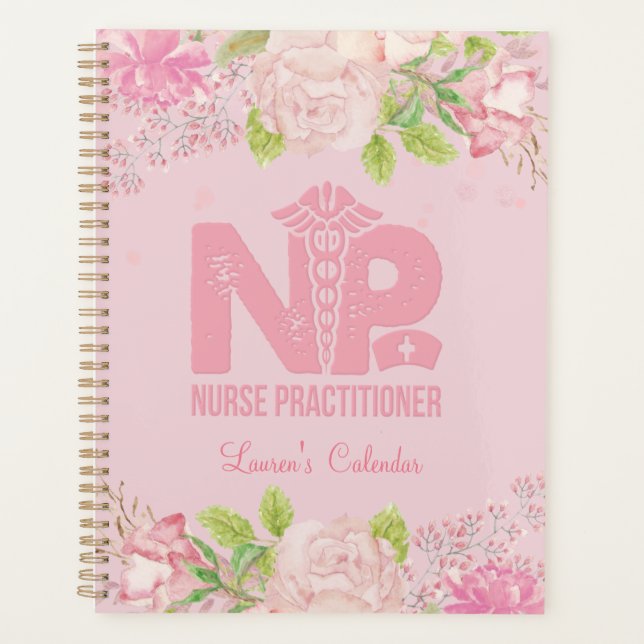 Agenda Planner de Diário Floral Personalizado Rosa Enferm (Frente)