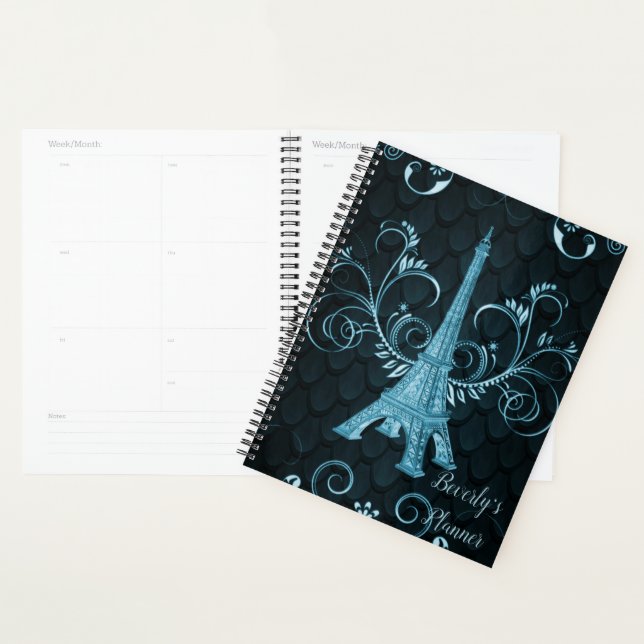 Agenda Planner de espirais azuis da torre Eiffel (Exibição)