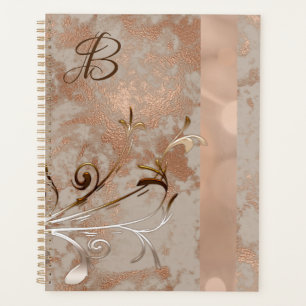 Agenda Planner de espiral floral do Monograma Dourado Fau