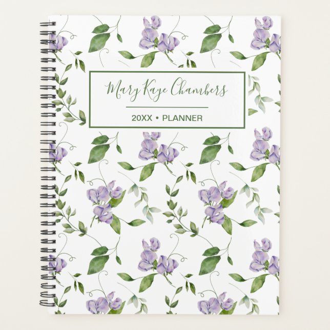 Agenda Planner de Flores de Ervilha Púrpura e Doce (Frente)