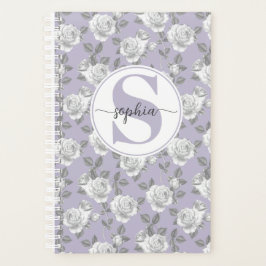 Agenda Planner de Lavanda do Monograma rosa Garden