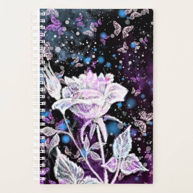 Agenda Planner de Rosa e Borboletas Brancas (Frente)