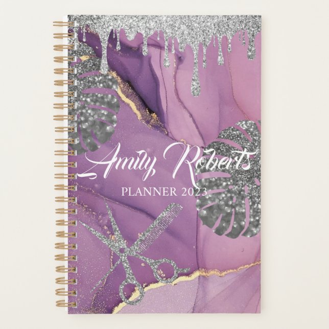 Agenda Planner de Salão de Prata Roxo (Frente)