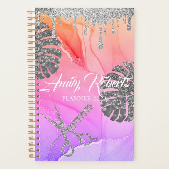 Agenda Planner de Salão de Prata Roxo (Frente)