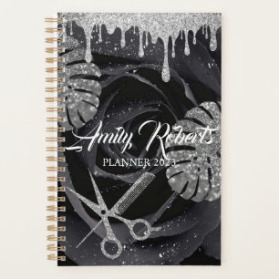 Agenda Planner de Salão de Rosa de Prata Negra Marble