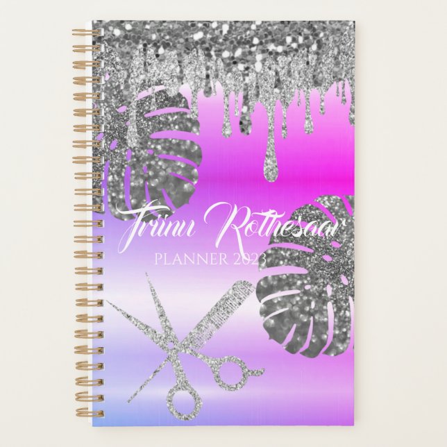 Agenda Planner de salões de cabelo com brilho roxo (Frente)
