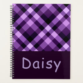Agenda Planner do Dia do Monograma de Xadrez Roxo de Plum