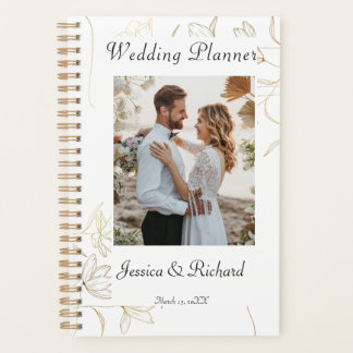 Agenda Planner Dourado de Casamento da FOTO da Flor