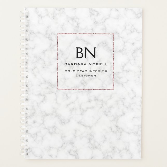 Agenda Planner Dourado do Luxe Marble Rosa (Frente)