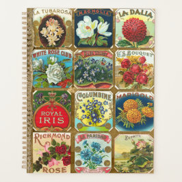 Agenda Planner Dourado Floral de Etiquetas de Cigarro de