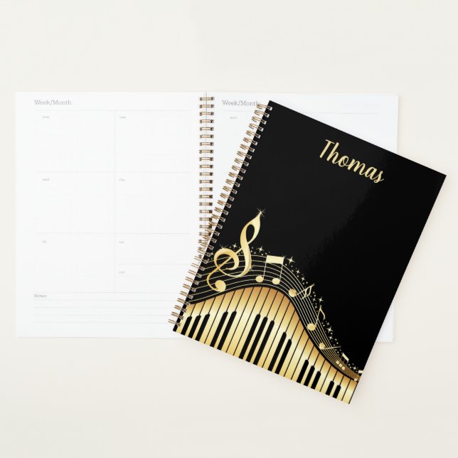 Agenda Planner Elegante de teclado para piano preto e Dou (Exibição)