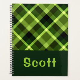 Agenda Planner Elegante de Xadrez Verde de Ervilha