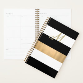 Agenda Planner em branco, preto e Dourado
