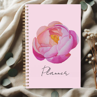 Agenda Planner fleur pivoine rose aquarelle