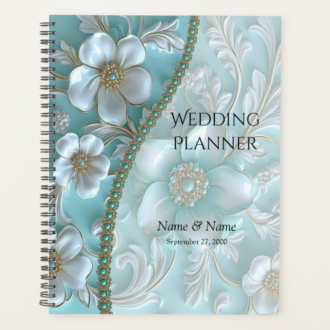 Agenda Planner Floral Branco Teal (Frente)