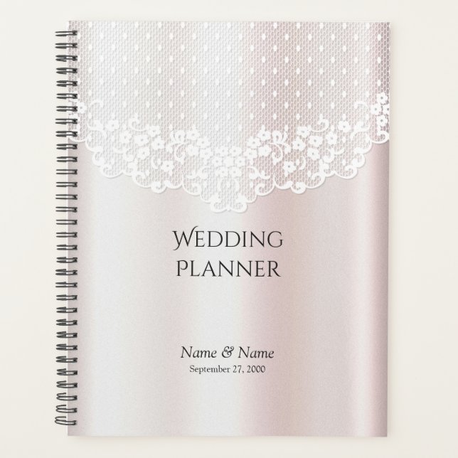 Agenda Planner Floral de rendas brancas elegantes (Frente)