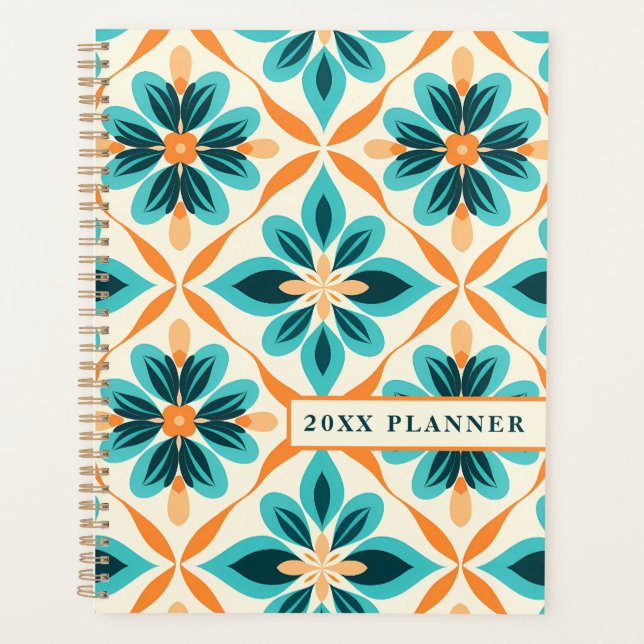 Agenda Planner Floral do Médio Teal e Tangerine (Frente)