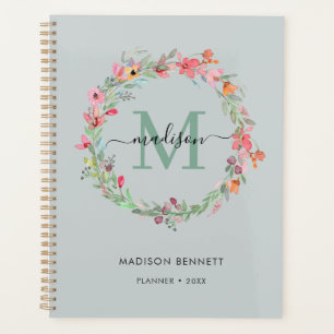 Agenda Planner Floral Wreath Monograma