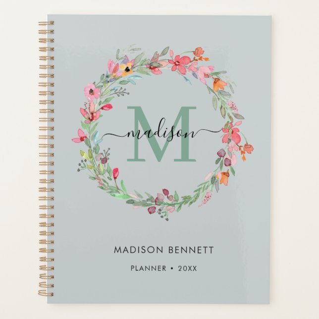 Agenda Planner Floral Wreath Monograma (Frente)