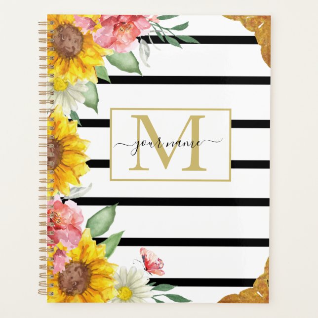 Agenda Planner Girassóis e Stripes (Frente)