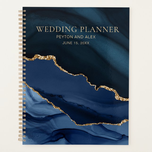 Agenda Planner marinho Azul de Casamento da Agata de Marb (Frente)