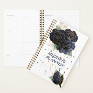 Agenda Planner marinho de Casamento de Rosas Azul e Doura