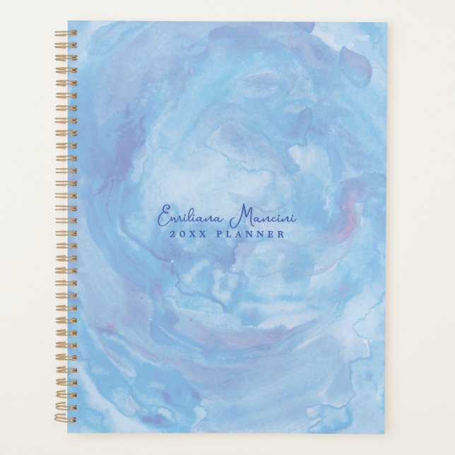 Agenda Planner na moda Abstrato Azul de Arte (Frente)