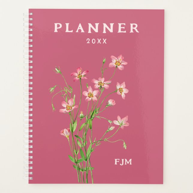 Agenda Planner Personalizado de Flores Selvagens Rosa Vin (Frente)