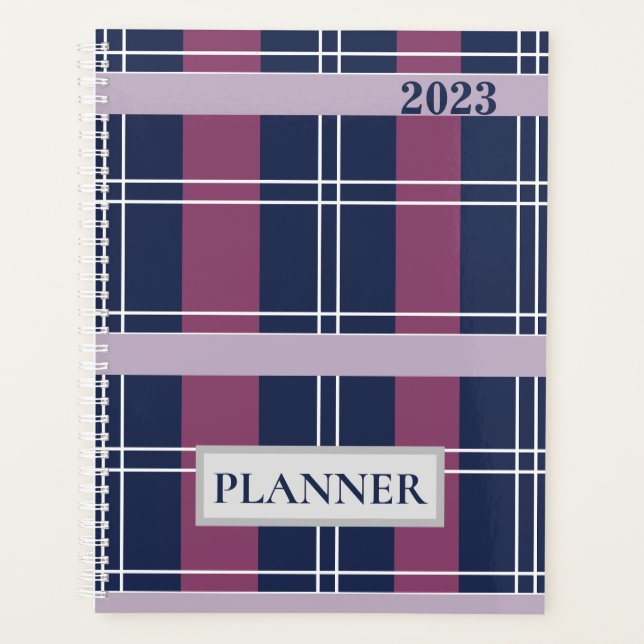 Agenda Planner Personalizado de Xadrez Azul de Tartan 202 (Frente)