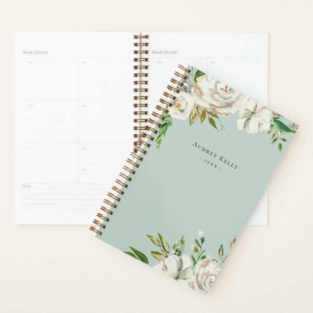 Agenda Planner Personalizado Floral Branco de inverno (Exibição)