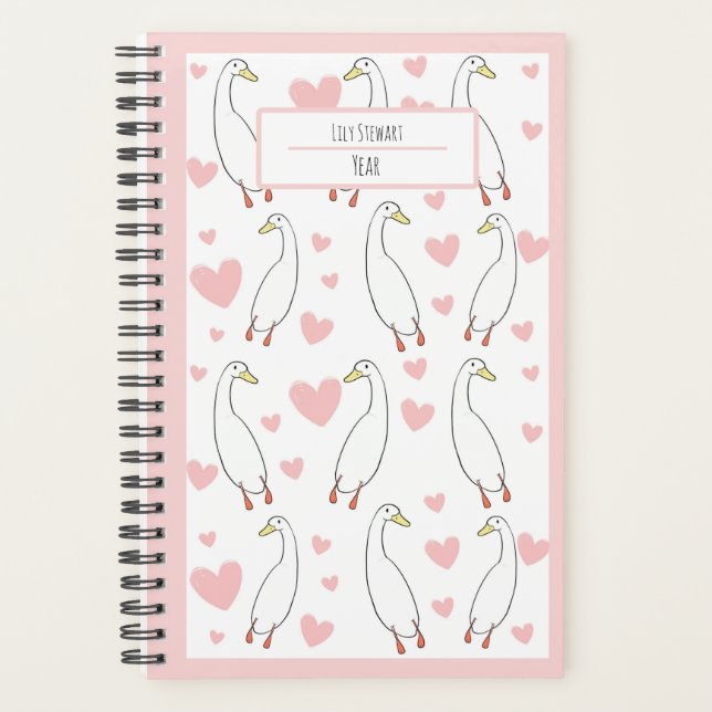 Agenda Planner Personalizar Coração Cor-de-Rosa de Pato C (Frente)