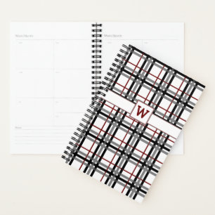 Agenda Planner preto branco e Xadrez vermelha