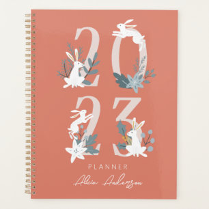 Agenda Planner Red Winter Floral & Foliage Bunny 2023