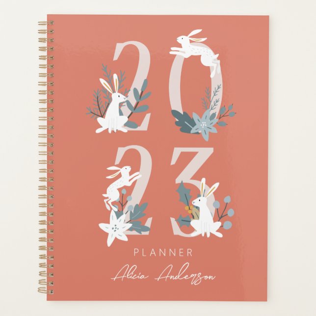 Agenda Planner Red Winter Floral & Foliage Bunny 2023 (Frente)