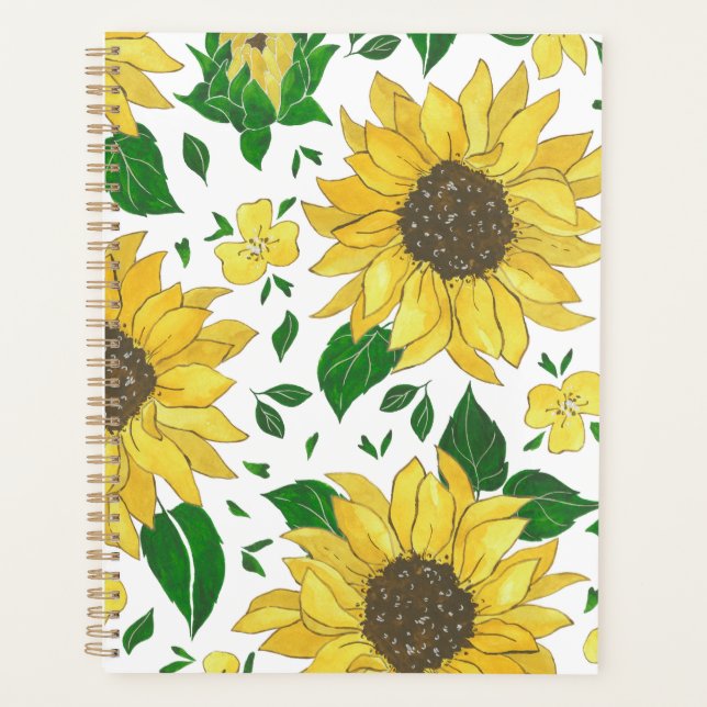 Agenda Planner Watercolor Sunflower Pattern  (Frente)