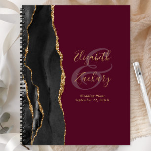 Agenda Plano de Casamento Preto Dourado Burgundy Ágata Ge