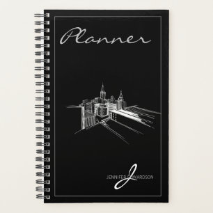 Agenda Plano de Cidade Elegante Negra Negra Moderna e Mon