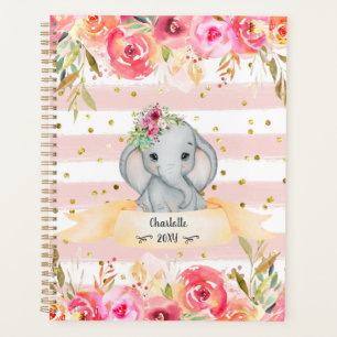 Agenda Plano de Ilustração de Aquarela de Elefante Beb