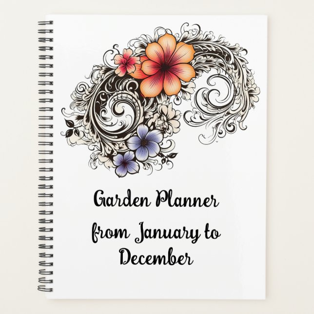 Agenda Plano Elegante do Jardim Espiral Negro (Frente)