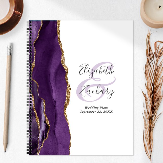 Agenda Planos de Casamento Dourado de Agate Geode Purple (Criador carregado)