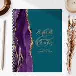 Agenda Planos de Casamento Dourado de Teal Roxo do Script<br><div class="desc">Este elegante planejador de casamento moderno apresenta uma design de cor d'água roxa, aparada com uma falso brilho dourado. Personalize facilmente o texto dourado sobre um fundo azul lacrimogêneo, com os nomes da noiva e do noivo em caligrafia manuscrita sobre um grande e grande painel. Adicione o título e a...</div>