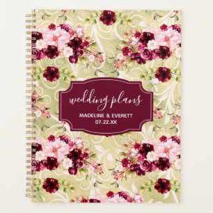 Agenda Planos de Casamento Floral Rosa e Verde Brilhante