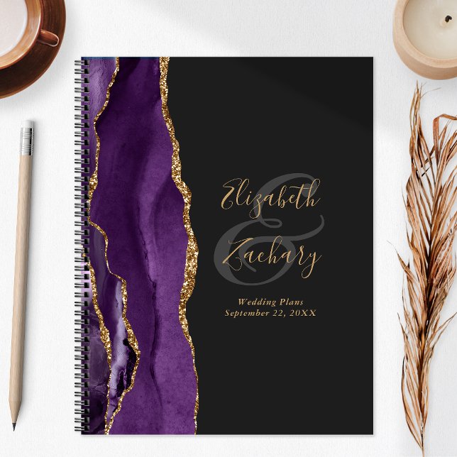 Agenda Planos de Casamento Roxo Dourado Escuro Roteiro de (Criador carregado)