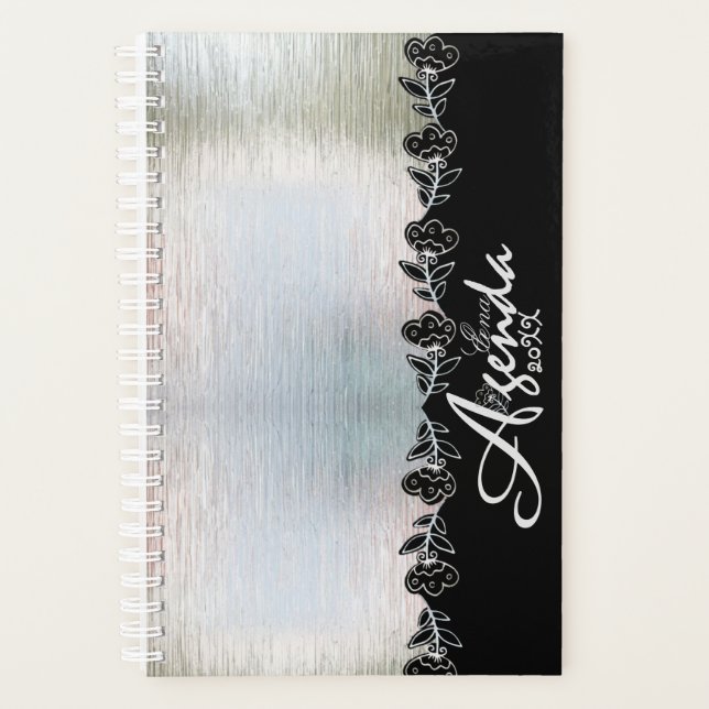 Agenda plateada personalizada con flores (Frente)