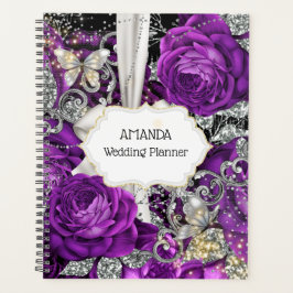 Agenda Plum prata borboleta brilho DIY nome foto
