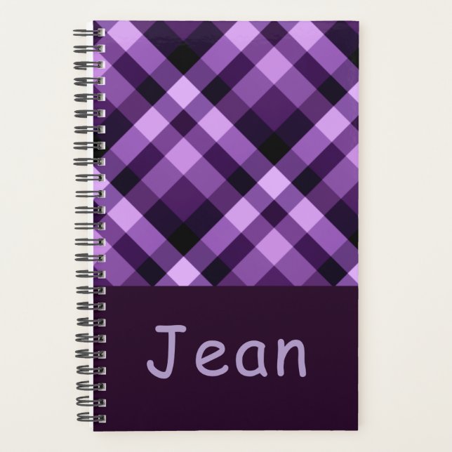 Agenda Plum Purple Xadrez Monograma Pequeno Planner (Frente)