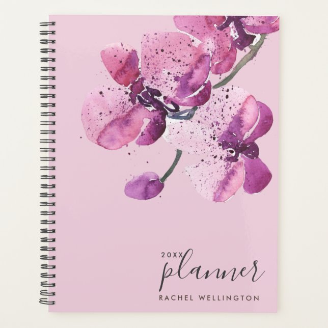Agenda Plum Watercolor Orchids Planner (Frente)