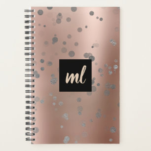 Agenda pontos de confete prateado rosa de ouro na moda mo