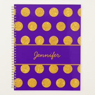 Agenda Pontos Polka Roxo & Dourado Nome Personalizado Met