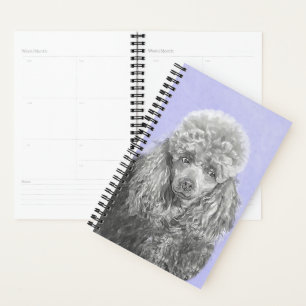 Agenda Poodle Miniature Toy Silver Cinza Blue Dog Art